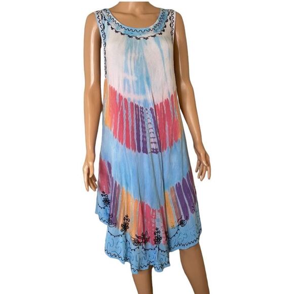 In Gear made in India asymmetrical Pastel colored pink & blue knee length SZ LG - Picture 2 of 7